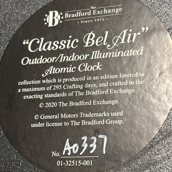 Bradford Exchange Classic Bel Air Atomic Wall Clock Lighted Chevy Garage 1957 GM - Picture 7 of 11